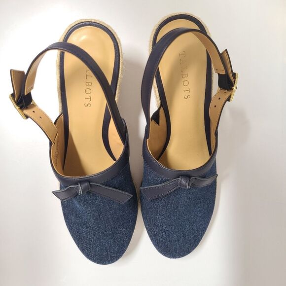 Talbots Saylor Bow Blue Denim Espadrille Wedge Sandals 10½ - Picture 5 of 12